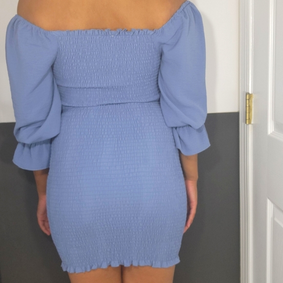 Off The Shoulder Tight Slimming Blue Dress - Picture 6 of 10